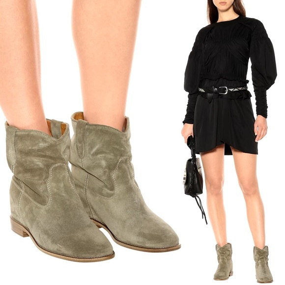ISABEL MARANT • Crisi Boot suede ankle boots WEDGE HIDDEN HEEL, distressed 40/9 - Picture 3 of 14